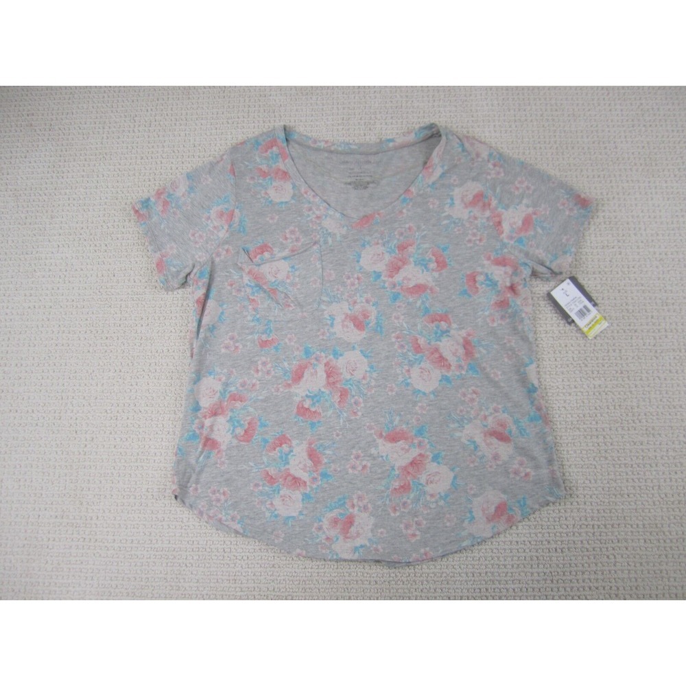Grayson Threads Shirt Womens Large Gray‎ Floral Flower Rose Pocket Blouse NWT